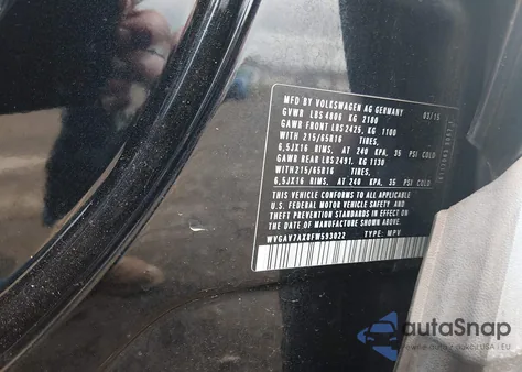 2015 Volkswagen Tiguan S z USA, uszkodzony, nr VIN WVGAV7AX8FW593022